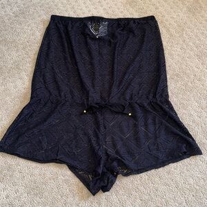 Black mesh romper with waist tie. NWT